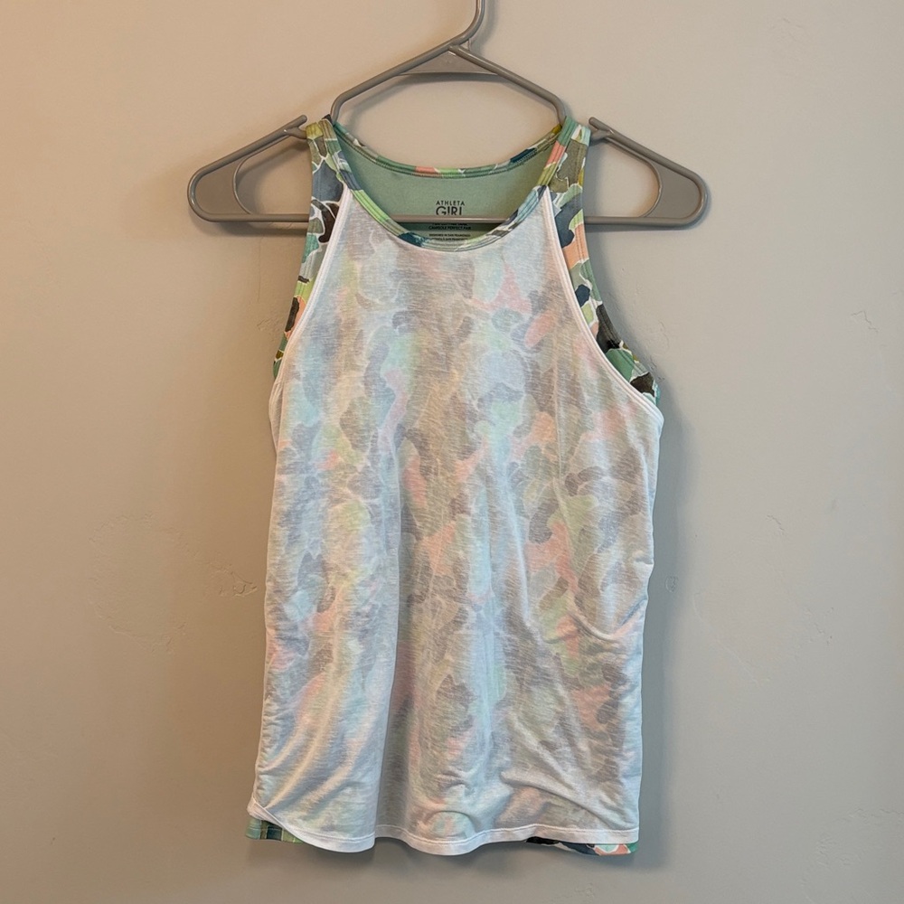 Athleta kids Racerback Tank Top - White with Pastel Green & Pink Accents